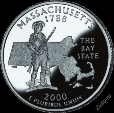 Лот: 2989691. Фото: 1. США. 25 центов. Массачусетс 2000г... Америка
