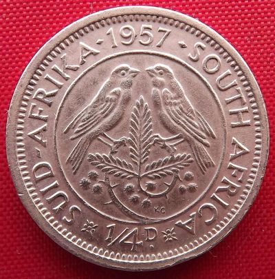 Лот: 2493738. Фото: 1. (№2062/LF) 1/4 пенса 1957 (Южная... Африка
