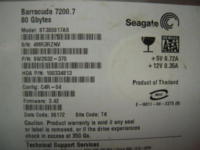 Лот: 11307932. Фото: 1. HDD 80gb, жесткий диск для компьютера... Жёсткие диски (HDD)