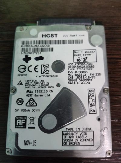 Лот: 15511118. Фото: 1. Жёсткий диск HGST HTS545050A7E680... Жёсткие диски (HDD)