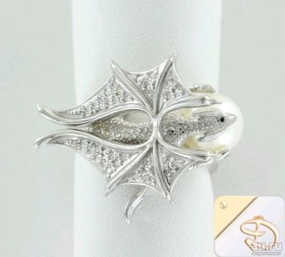 Лот: 13474933. Фото: 1. Кольцо дракон с жемчугом. Кольца, перстни