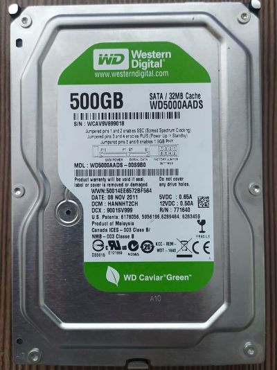 Лот: 18384275. Фото: 1. Жесткий диск WD Green 500Gb. Жёсткие диски (HDD)