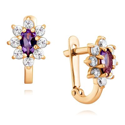 Лот: 23976412. Фото: 1. Серьги из красного золота с аметистом. Серьги, каффы