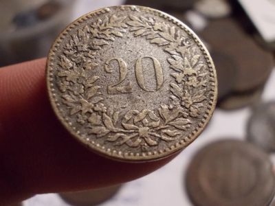 Лот: 16623448. Фото: 1. Редкая Швейцарская монета-20 раппенов... Россия до 1917 года