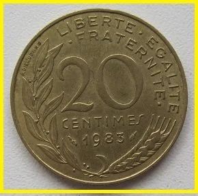 Лот: 15203693. Фото: 1. Франция 20 сантимов 1983 (№). Европа