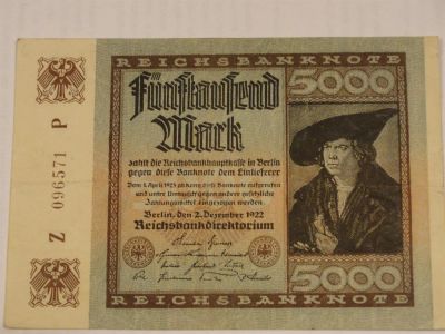 Лот: 3459304. Фото: 1. 5 000 марок 1922 год Германия. Германия и Австрия
