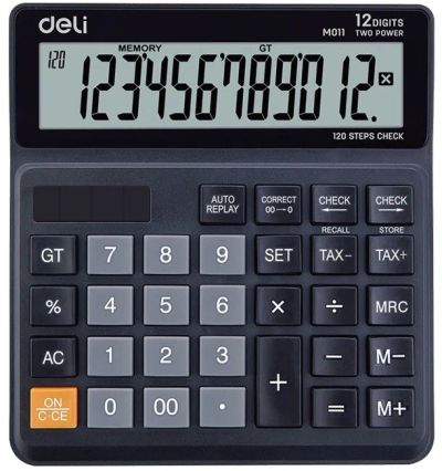 Лот: 25013773. Фото: 1. Калькулятор DELI 12 разр, черный... Калькуляторы