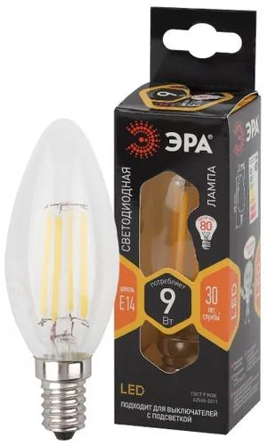 Лот: 24526148. Фото: 1. Светодиодная лампа ЭРА F-LED B35-9w-827-E14. Лампочки