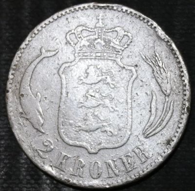 Лот: 15184524. Фото: 1. Дания. 2 кроны. 1876 год. Серебро. Остальные страны