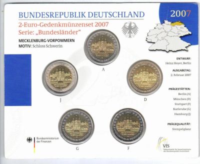 Лот: 10455793. Фото: 1. Германия 2 евро 2007 Мекленбург... Германия и Австрия