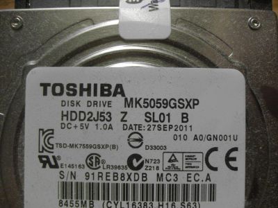 Лот: 6103445. Фото: 1. Жесткий дистToshiba 500gb. Жёсткие диски (HDD)