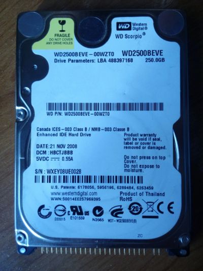 Лот: 12339878. Фото: 1. HDD 2.5" IDE 250Gb жесткий диск... Жёсткие диски (HDD)