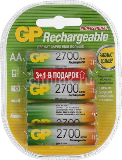 Лот: 15457277. Фото: 1. батарейки gp rechargeable AA. Батарейки, аккумуляторы, элементы питания