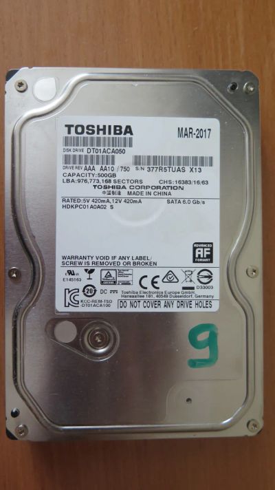 Лот: 25122519. Фото: 1. Жесткий диск Toshiba 500gb DT01ACA050... Жёсткие диски (HDD)