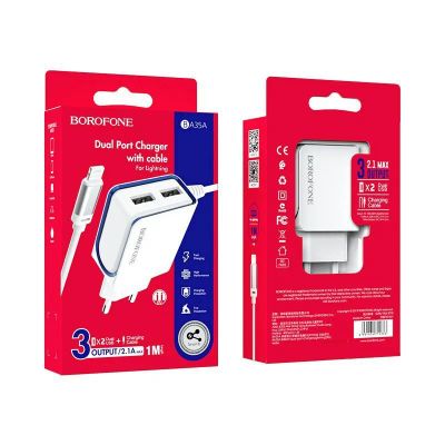 Лот: 22150657. Фото: 1. СЗУ BOROFONE BA-35A 2*USB+Lighting... Зарядные устройства, блоки питания, адаптеры сетевые для смартфонов