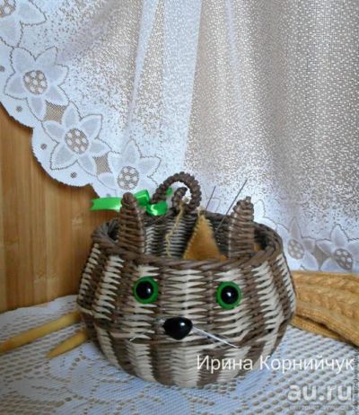 Лот: 8739065. Фото: 1. Клубочница "Веселый кот" корзинка... Готовые изделия