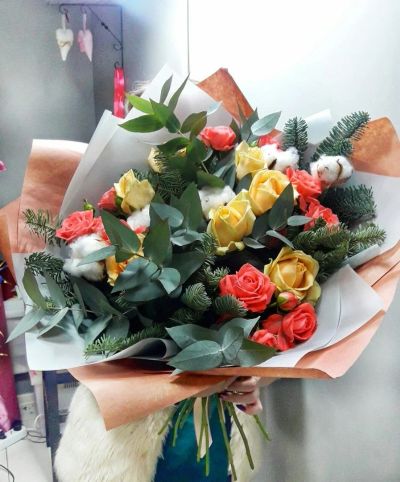Лот: 12825800. Фото: 1. Букет с нобилисом , хлопком к... Свежие цветы