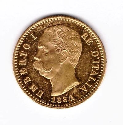 Лот: 6296793. Фото: 1. 20 лир 1882 Италия Умберто 1 золото... Европа