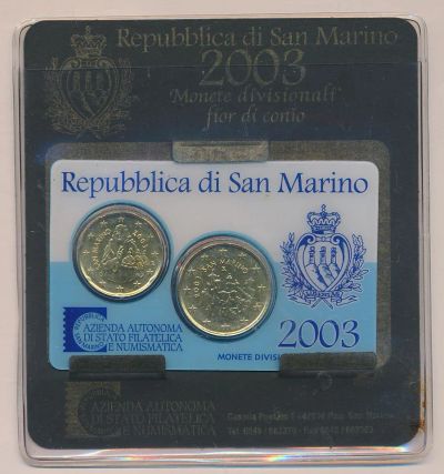 Лот: 11410432. Фото: 1. Сан-Марино 2003 набор из 2-х евро... Наборы монет