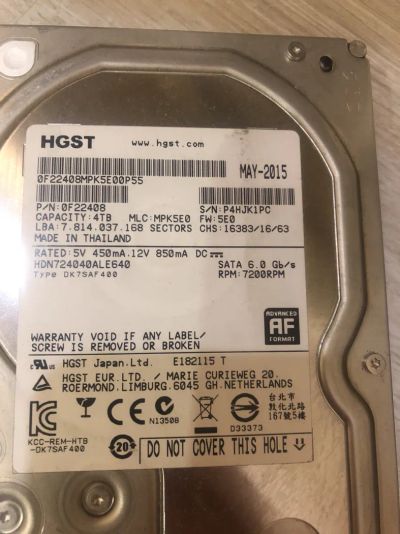 Лот: 19619479. Фото: 1. Жесткий диск HDD hgst 4TB, SATA... Жёсткие диски (HDD)