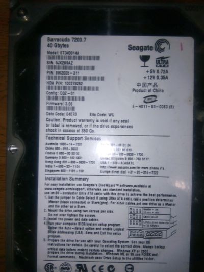 Лот: 16990107. Фото: 1. Жёсткий диск Seagate 40GB (2). Жёсткие диски (HDD)