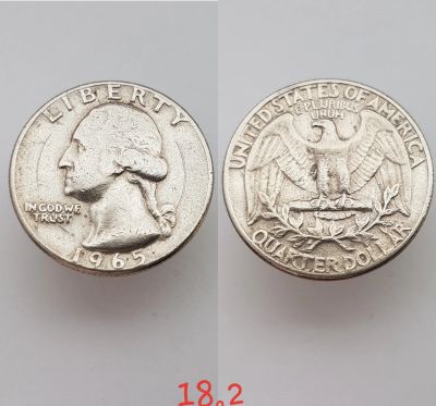 Лот: 15638508. Фото: 1. монета США ¼ доллара, 1965г. Washington... Америка