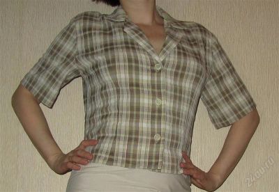 Лот: 870839. Фото: 1. Рубашка в клетку из жатой ткани... Блузы, рубашки