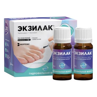 Лот: 23714306. Фото: 1. Экзилак лак для ногтей 4%+3% фл... Лекарства