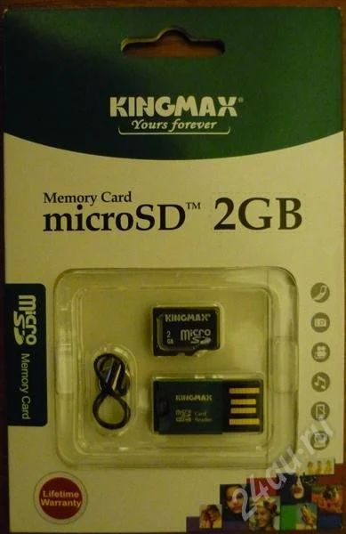 Лот: 705965. Фото: 1. Флеш карта Microsd 2GB + USB адаптер... Карты памяти