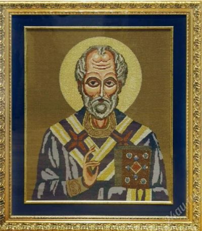 Лот: 1812424. Фото: 1. Икона Николай Чудотворец. Вышивание