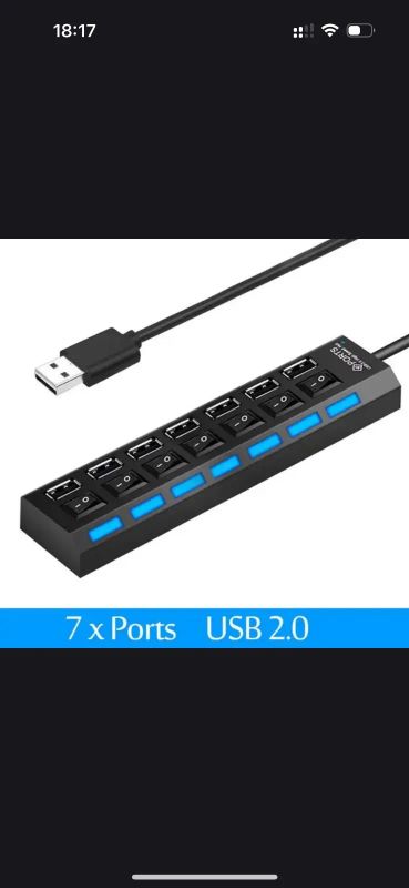 Лот: 21440570. Фото: 1. USB Hub на 7 портов 2.0 адаптер... Шлейфы, кабели, переходники