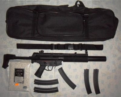 Лот: 3224070. Фото: 1. Автомат страйкбольный MP5J с телескопическим... Пейнтбол, страйкбол