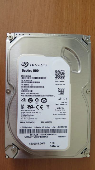 Лот: 20226952. Фото: 1. Жесткий диск Seagate 1 Tb (ST1000DM003... Жёсткие диски (HDD)
