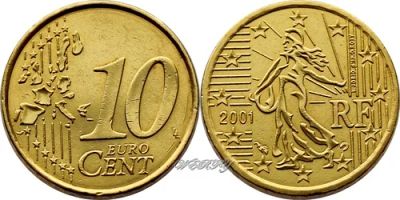 Лот: 4073584. Фото: 1. Франция. 10 евроцентов, 1999 г... Европа