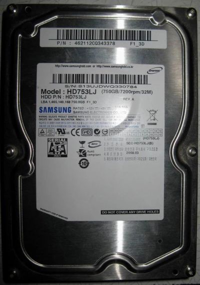 Лот: 2553969. Фото: 1. HDD 750 Gb SATA-II Samsung. Жёсткие диски (HDD)