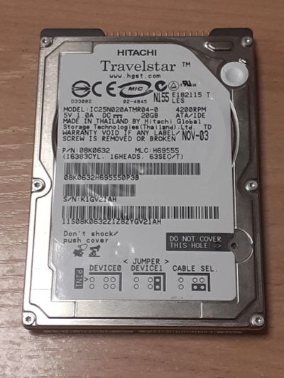 Лот: 19470729. Фото: 1. HDD жесткий диск ноутбука 20gb... Жёсткие диски (HDD)