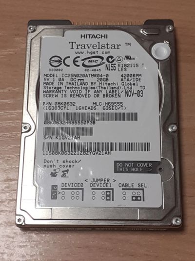 Лот: 19470729. Фото: 1. HDD жесткий диск ноутбука 20gb... Жёсткие диски