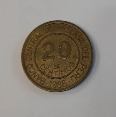 Лот: 21233800. Фото: 1. Монета Перу 20 сентимо 1986г. Америка