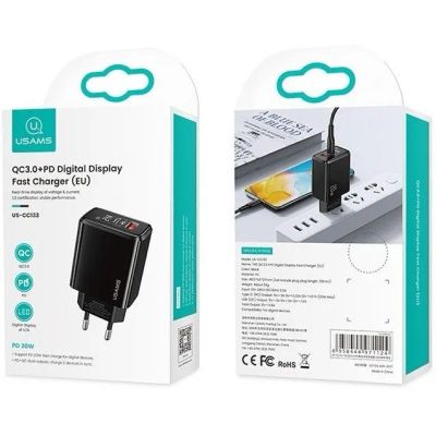Лот: 22146416. Фото: 1. СЗУ USAMS US-CC133 PD 20W QC3... Зарядные устройства, блоки питания, адаптеры сетевые для смартфонов