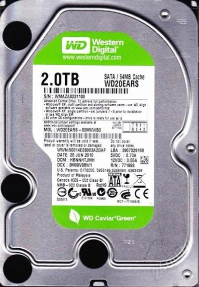 Лот: 1961232. Фото: 1. HDD 2 Tb SATA-II 300 Western Digital... Жёсткие диски (HDD)