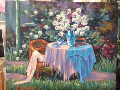 Лот: 5890203. Фото: 1. картина "в саду" (холст,масло... Произведения