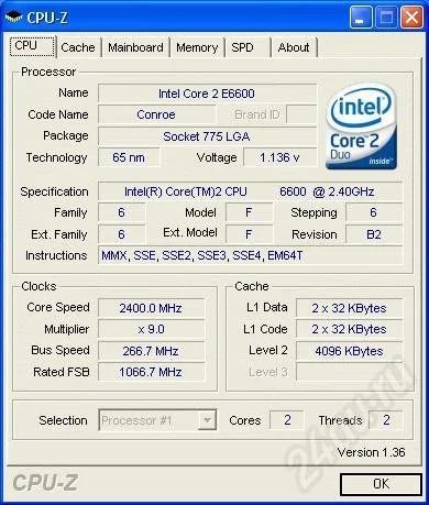 Лот: 424659. Фото: 1. Intel Core 2 Duo E6600 (2400MHz... Процессоры