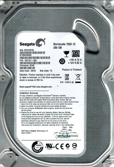 Лот: 5011754. Фото: 1. Seagate Barracuda ST250DM000-1BD141... Жёсткие диски (HDD)