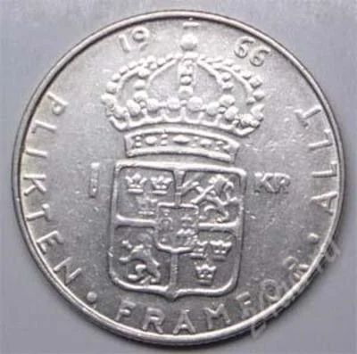 Лот: 1545514. Фото: 1. Швеция. 1 крона 1966г. Серебро... Европа
