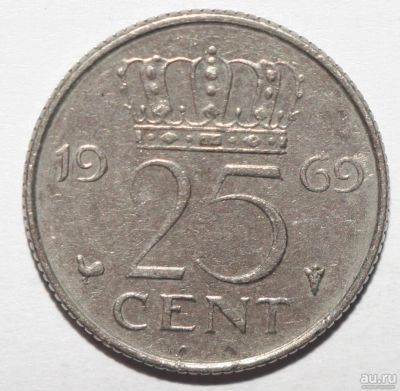 Лот: 2315223. Фото: 1. 25 центов 1969 год. Нидерланды. Европа