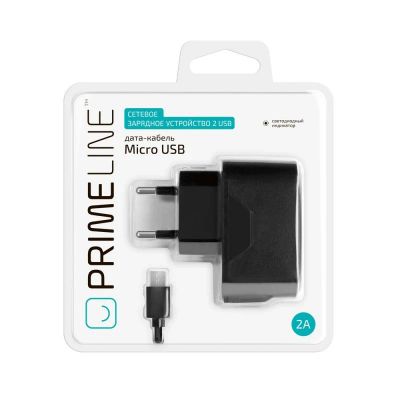Лот: 9521650. Фото: 1. СЗУ-2USB Prime Line 2,1A + кабель... Зарядные устройства, блоки питания, адаптеры сетевые для смартфонов