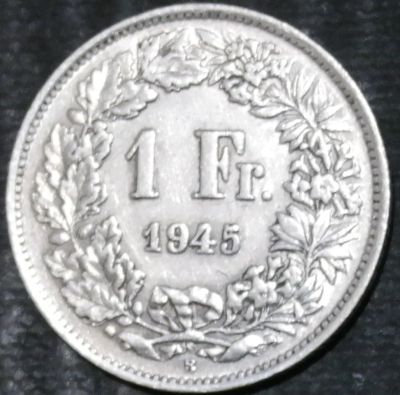 Лот: 15210377. Фото: 1. Швейцария. 1 франк. 1945 год... Остальные страны
