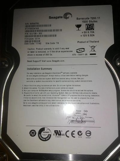 Лот: 8526414. Фото: 1. Seagate ST31500341AS 1,5 Тб. Жёсткие диски (HDD)