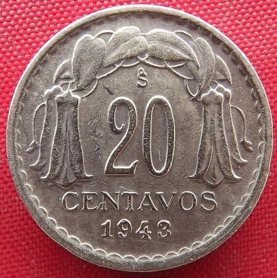 Лот: 1588587. Фото: 1. (№690) 20 сентаво 1943 (Чили). Америка