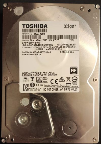 Лот: 16684456. Фото: 1. HDD Toshiba 2000gb, формат 3.5... Жёсткие диски